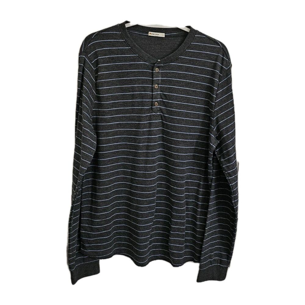 Marine Layer Henley T Shirt Mens Large Gray Double Knit Cotton Long Sleeve Top